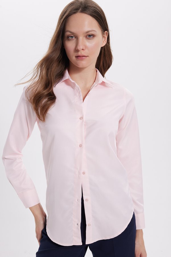 Tudors Women's Slim Fit Slim Fit Long Sleeve Pink Basic Shirt
