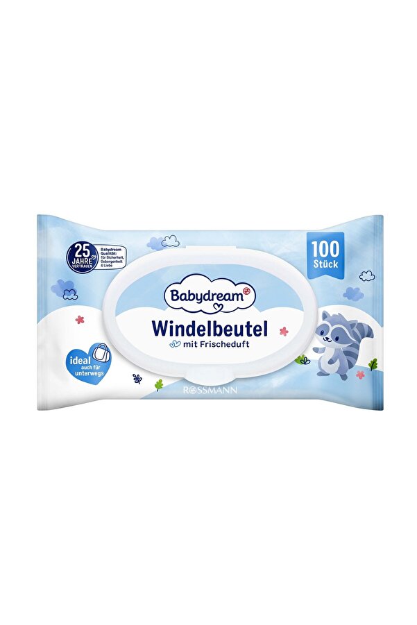 BABYDREAM Kirli Bebek Bezi Çöp Torbası Pudra Kokulu, 100'lü