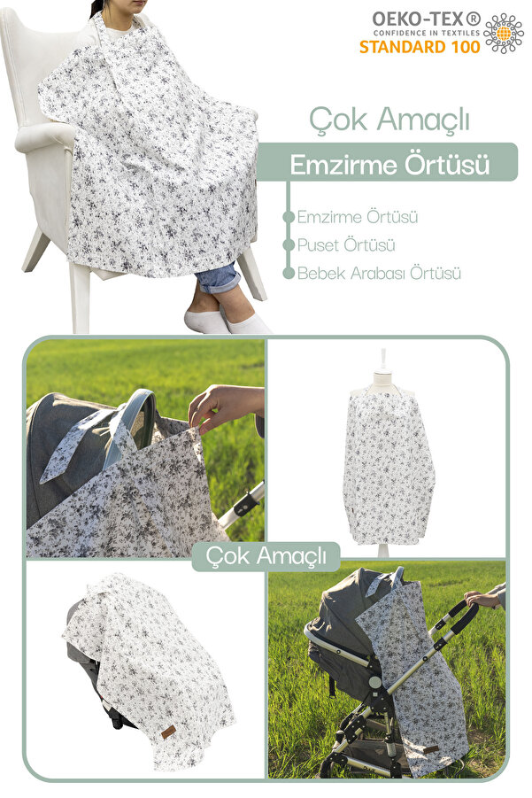 mordesign Çok Amaçlı Bebek Emzirme Örtüsü/Önlüğü; Puset, Bebek arabası örtüsü, Extra Büyük, Çıtır Seri, Gri