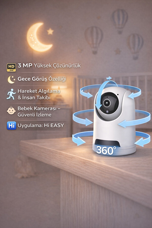 BFYTECH AGS-X300BC 360° 3 MP ultra net görüntü Bebek Kamerası