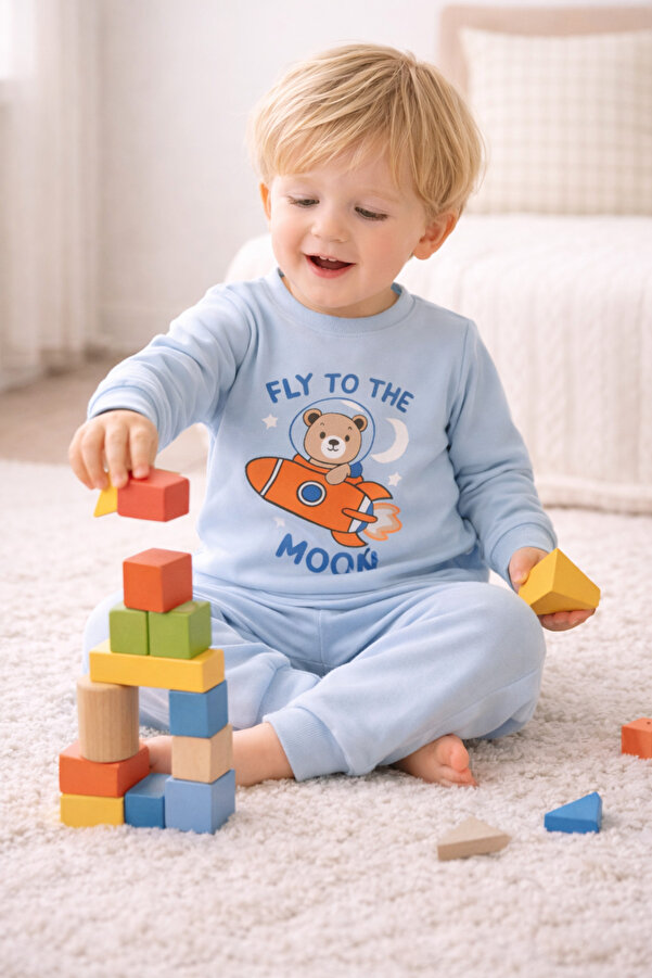 aden kids Mevsimlik Pamuklu Kumaş Karikatürlü Çocuk Pijama Takımı