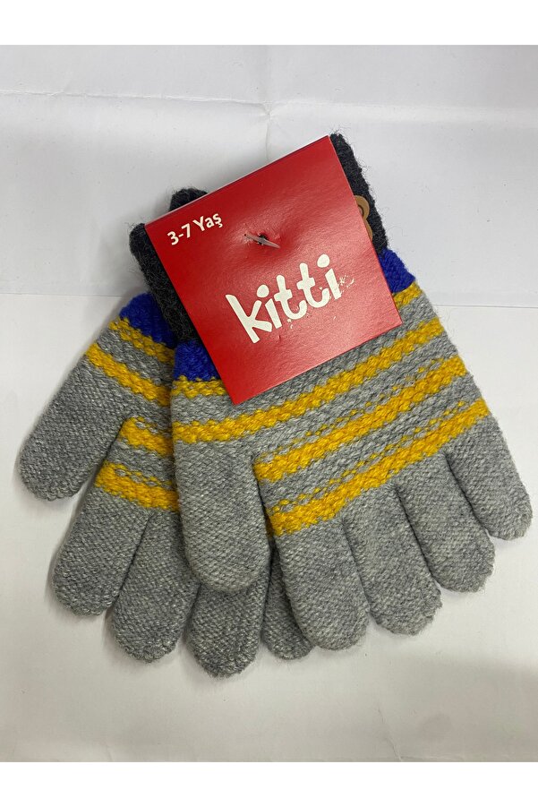 Kitti Erkek Çocuk Eldiven 3-7 Yaş Gri