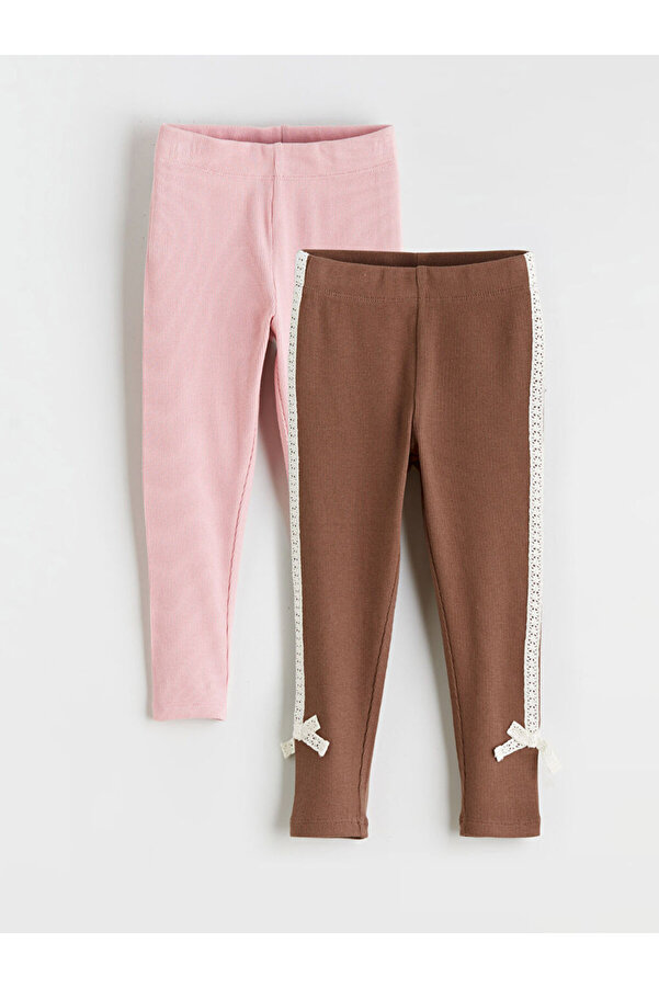 LC Waikiki Pembe Beli Lastikli Kız Çocuk Fitilli Tayt 2'li