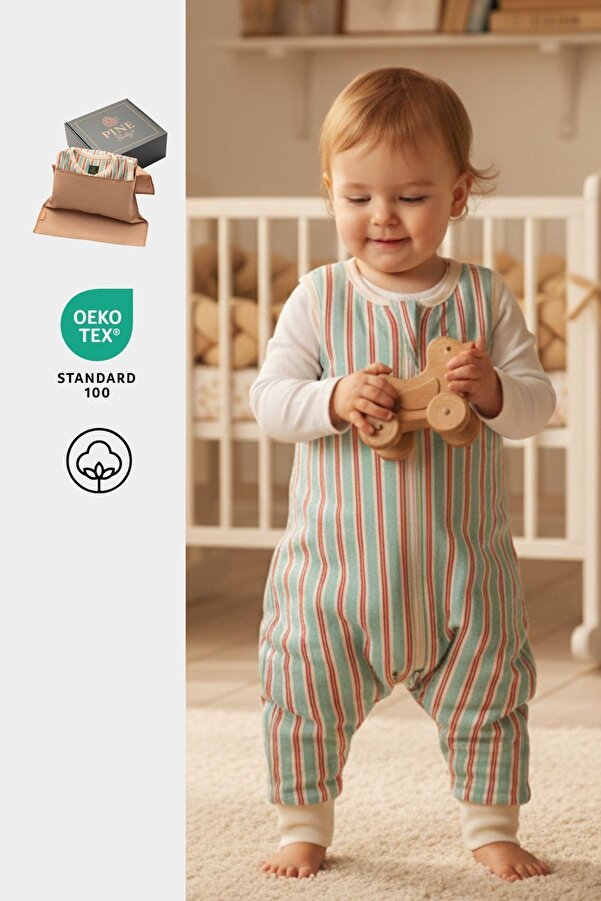 Pine Baby Home %100 Pamuk 0.5 TOG Unisex Bebek Çocuk Uyku Tulumu OEKO-TEX Sertifikalı - Retro Mint