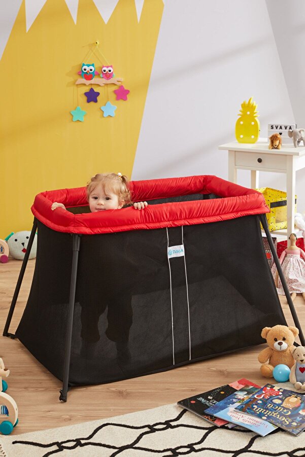 Svava Katlanabilir Seyahat Çocuk Park Yatağı Beşik Ve Bebek Oyun Parkı (KIRMIZI)