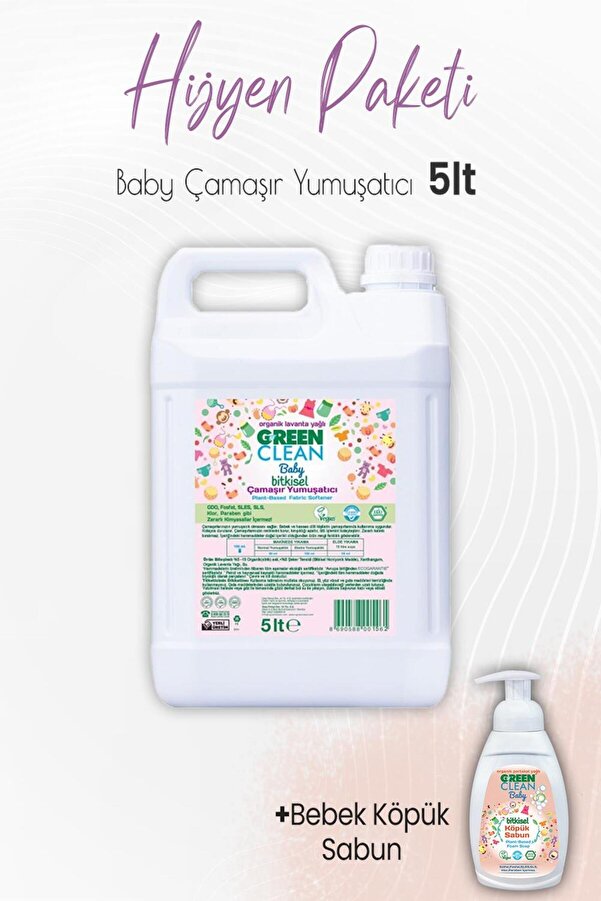 Green Clean Baby Bitkisel Köpük Sabun Portakal 450 ml Ve Çamaşır Yumuşatıcı Lavanta 5 Lt