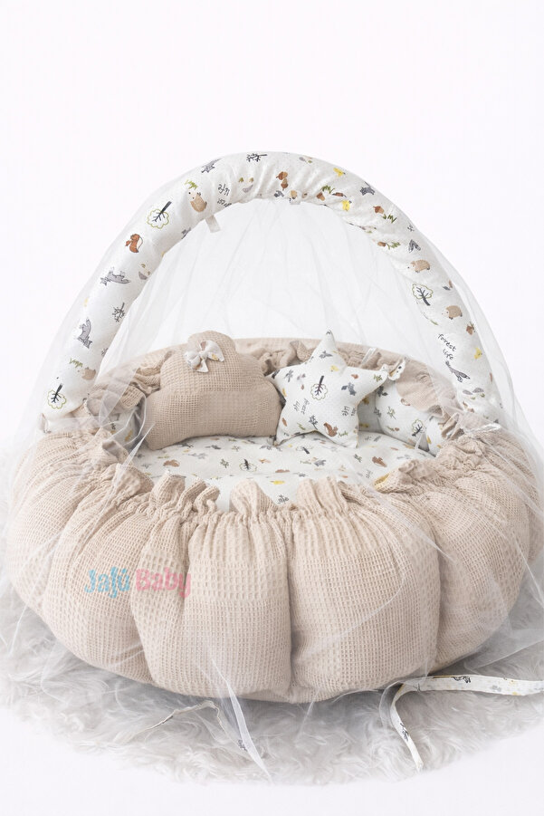 Jaju Baby Nest Pike Ve Müslin Tilki Tasarım Açılır Kapanır Oyun Minderi Oyun Halısı Cibinlik Tüllü