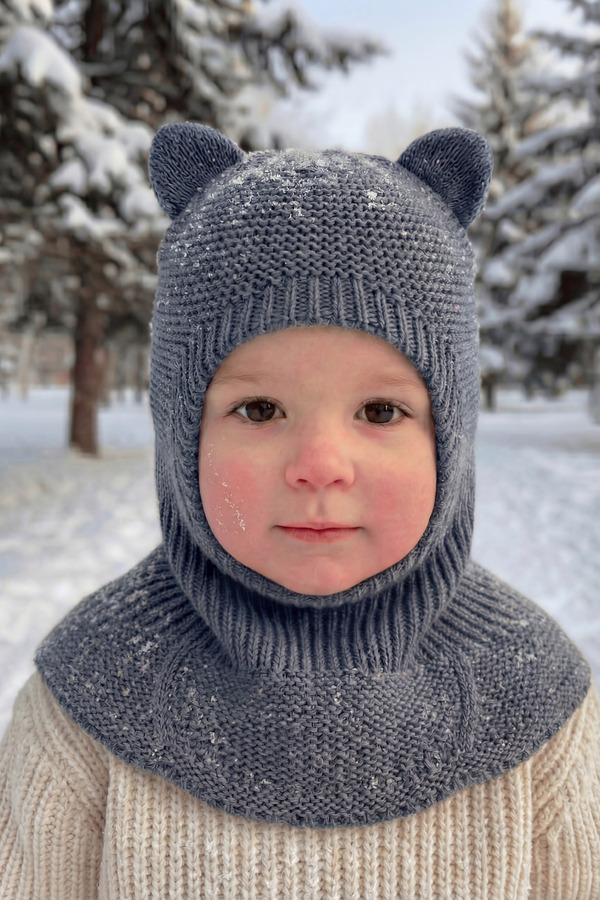 Babily Bebek Çocuk Kulaklı Triko Balaklava Yumuşak Kışlık Bere Kar Maskesi