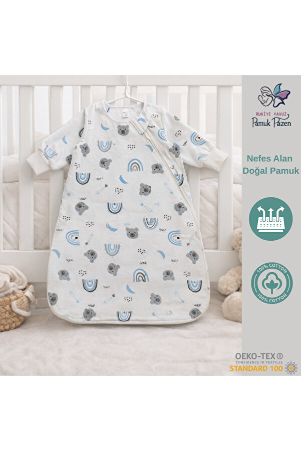 RUKİYE YAVUZ Pamuk Pazen Pamuk Pazen Bebek Uyku Tulumu Kolay Alt Değiştirme Fermuarlı Torba Tulum Oeko-Tex Sertifikalı 1 Tog