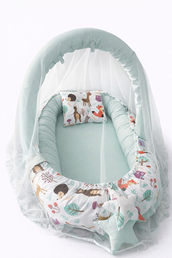 Jaju Baby Babynest Sevimli Orman Cibinlik Tüllü - Oyuncak Askılı Lüx Tasarım Jaju-babynest