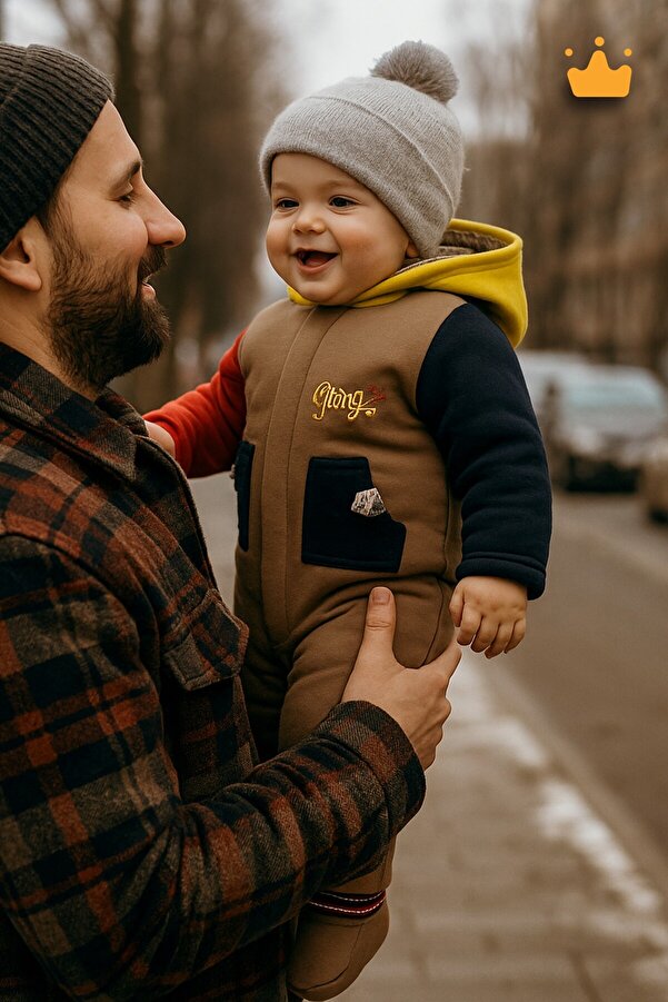 Babydola Erkek Bebek Çocuk Tulum Şardonlu Kalın Kapşonlu ve Cepli 12644