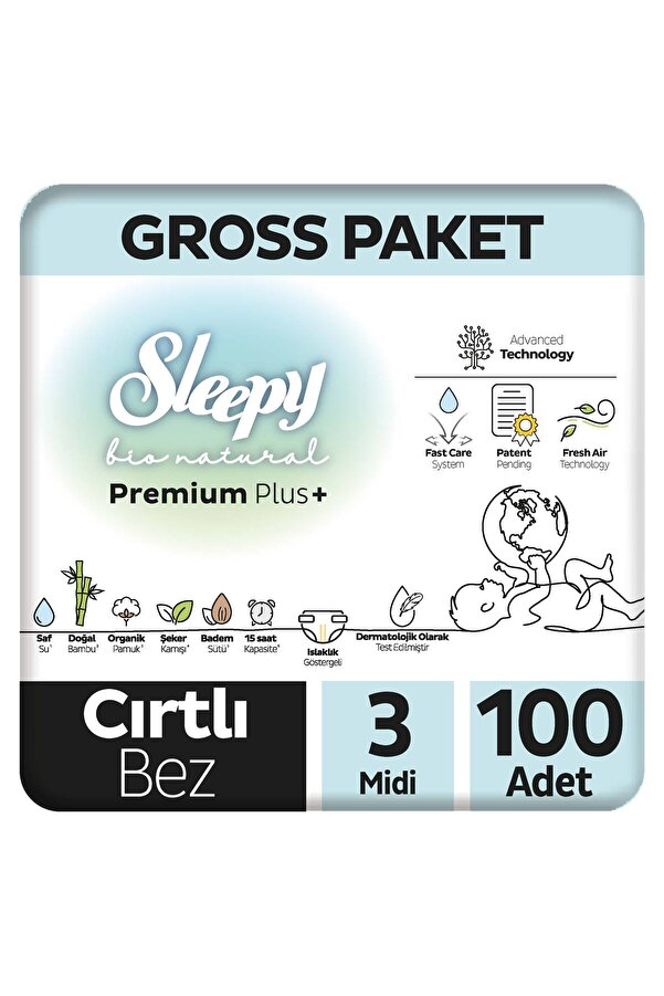 Sleepy Bio Natural Premium Plus Gross Paket Bebek Bezi 3 Numara Midi 100 Adet