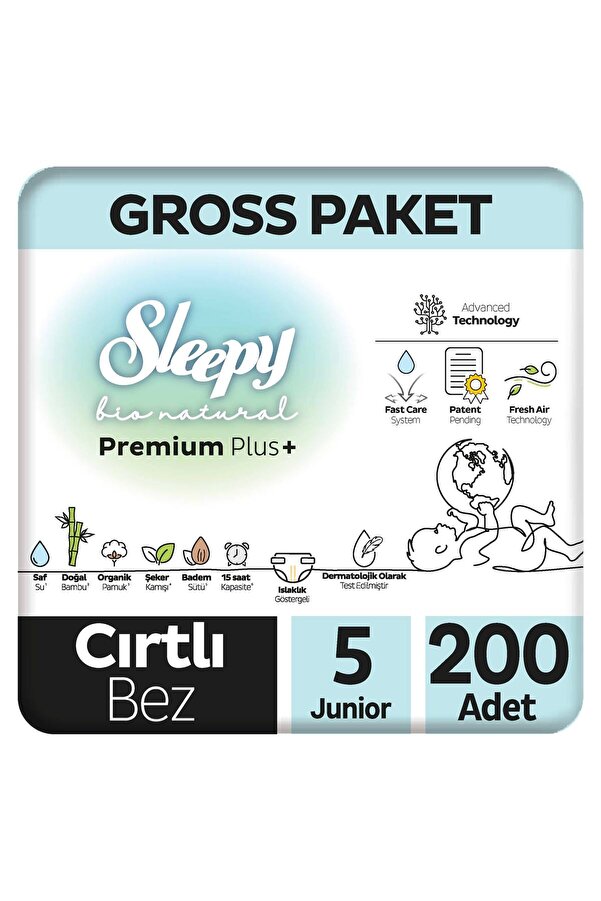 Sleepy Bio Natural Premium Plus Gross Paket Bebek Bezi 5 Numara Junior 200 Adet