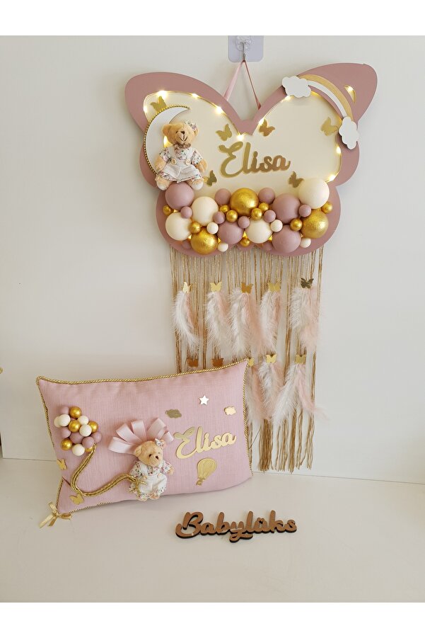 BL Baby Lüks Bubble Ledli Kelebek Bebek Kapı süsü Ve Dikdörtgen Yastık Pudra Kenar Krem Zemin