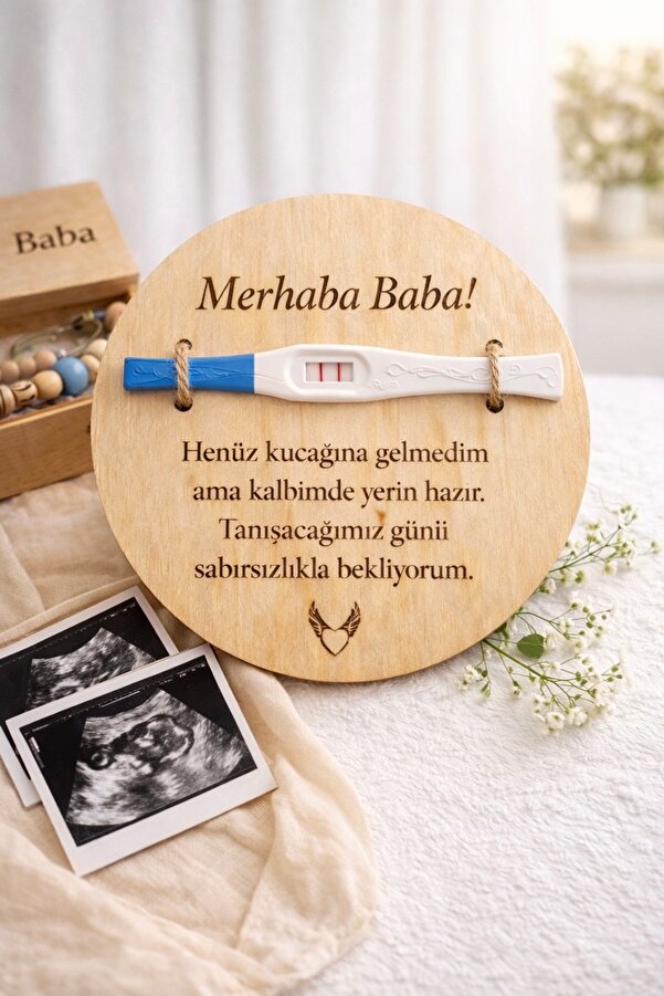 Reparix Design Merhaba Baba! Hamilelik Müjdesi Ahşap Plaket – Bebek Sürpriz Hediyesi