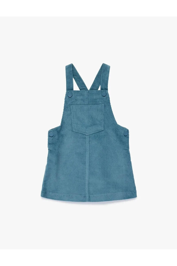 Koton Askılı Kare Yaka Kadife Jile Mavi Kız Bebek Elbise 6WMG10001AW