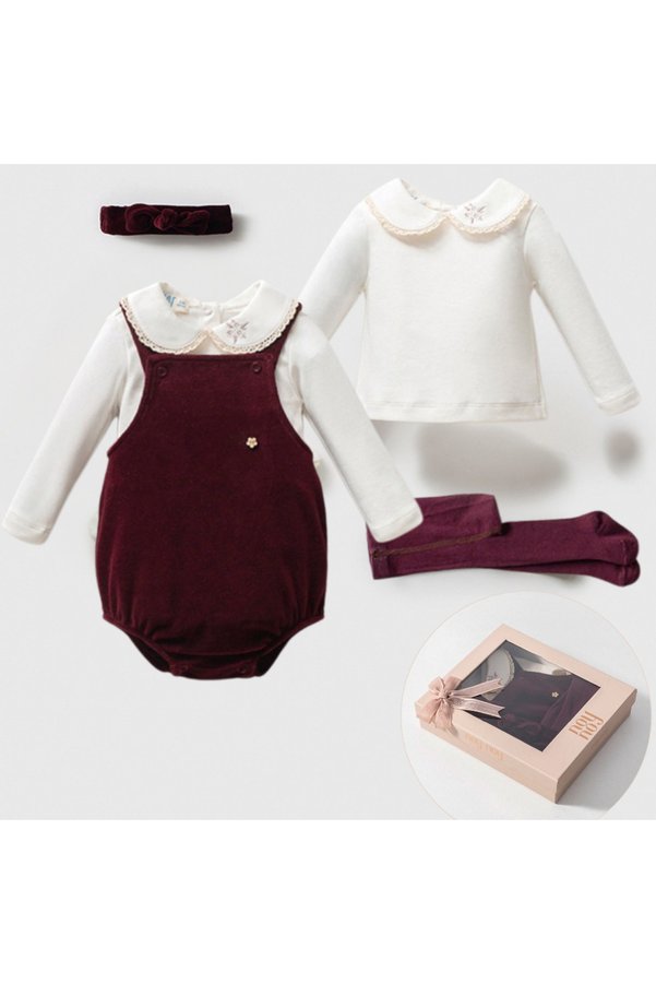 LisaLoom Velvet romper special boxed gift set %100 cotton baby girl-velvet luxury gift ready