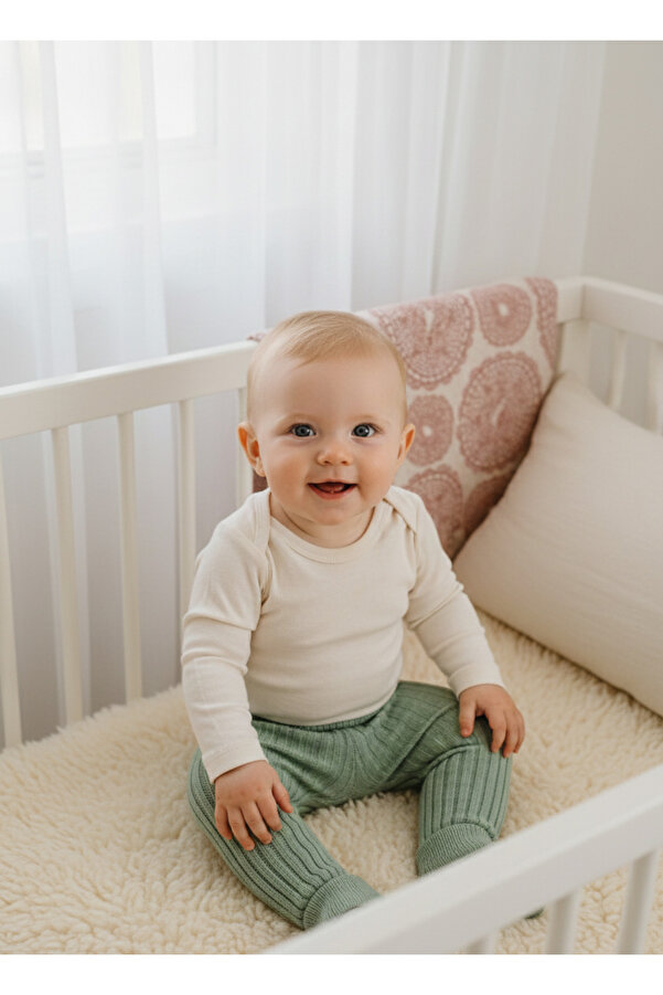 Nimini Kids Esnek, Yumuşak, Beli Lastikli, Paça Detaylı Kalın Triko Unisex Bebek Tayt (0-3 yaş)