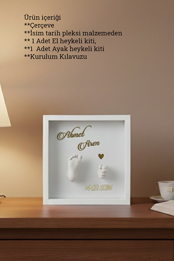 Verda Çerçeve 25x25x7 Cm Bebek El Ayak Heykel Yapım Kiti ve Beyaz Derin Anı Çerçevesi 3D Kalıp Alma