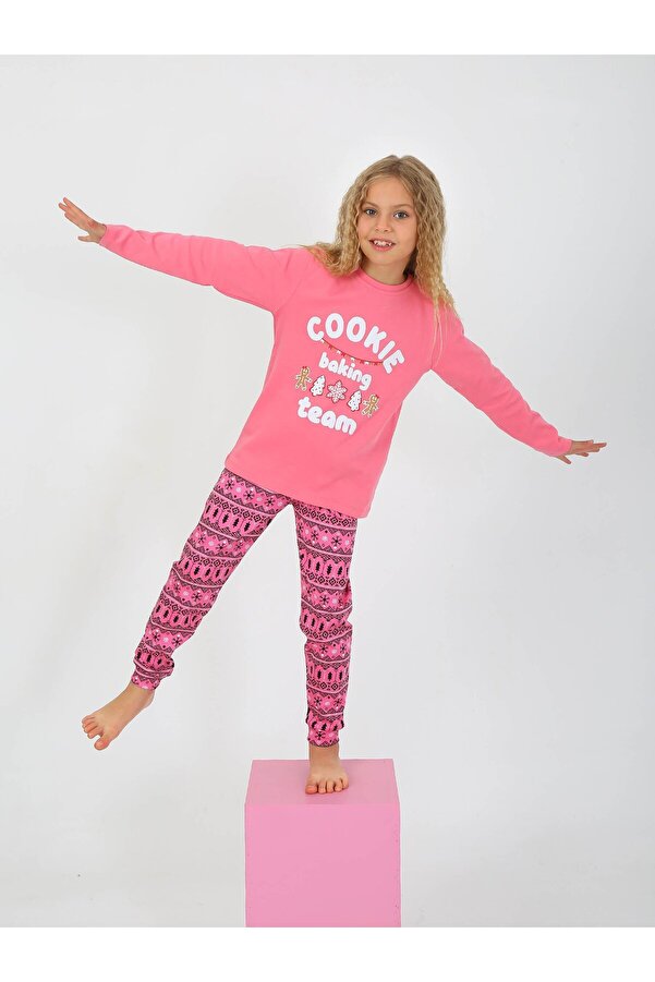 vitmo Kız Çocuk Uzun Kollu %100 Pamuklu Pijama Takımı Cookie Team