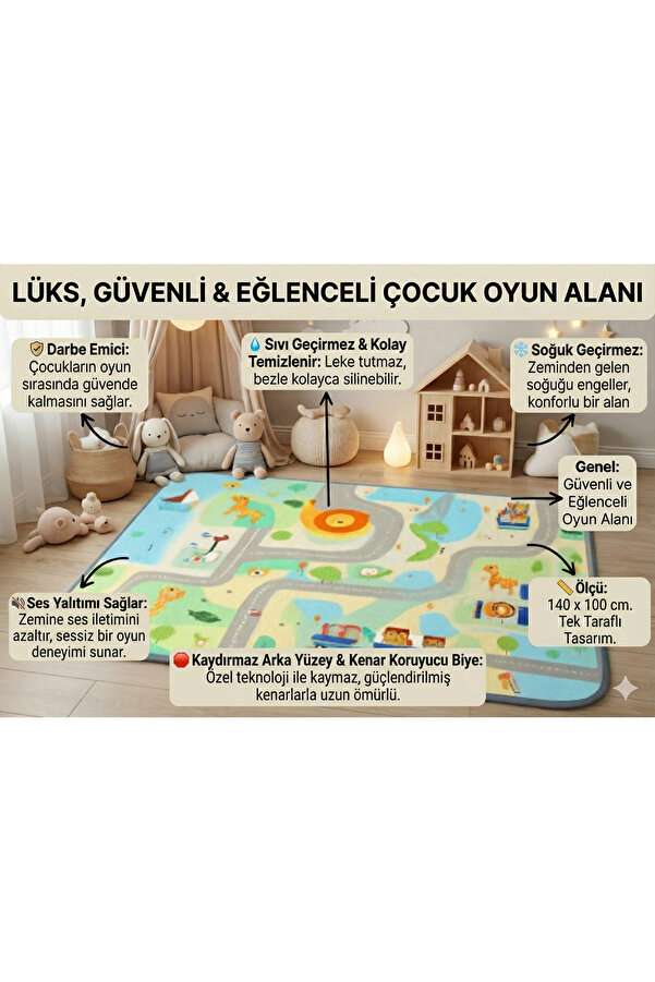 Urrenn Bebek Oyun Matı Çocuk Aktivite Halısı - Ölçü 140x100cm