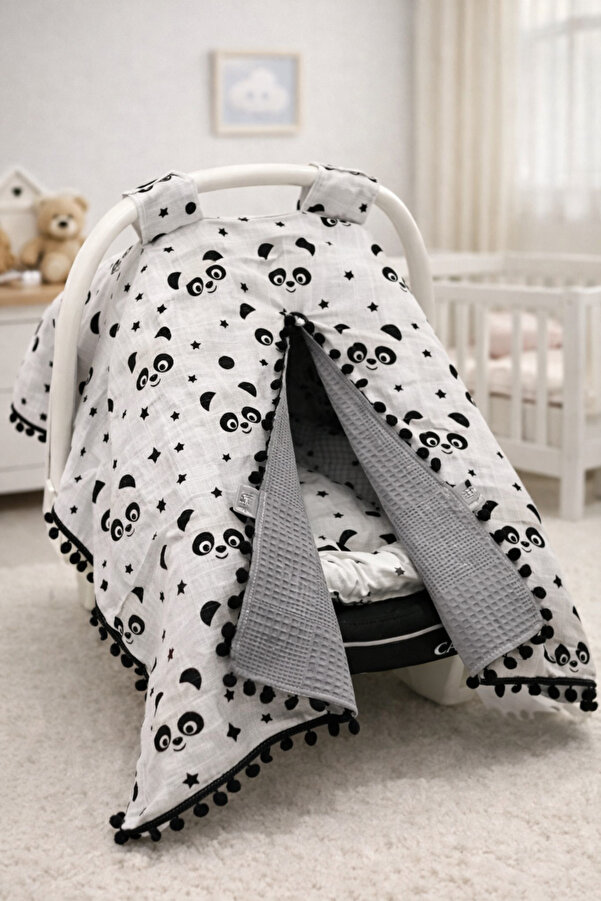 Babycitytr %100 Pamuk Çok Amaçlı Çift Katlı Müslin Puset Örtüsü & Minderi