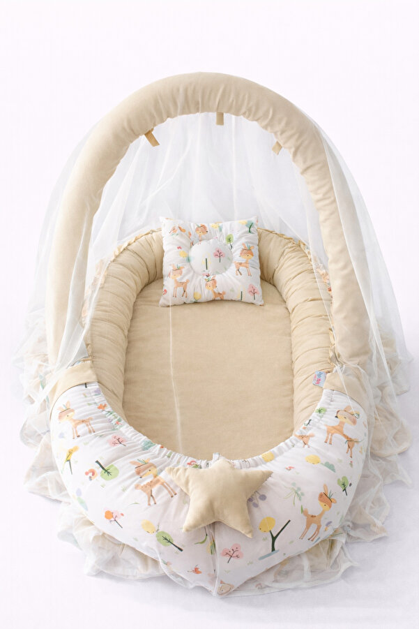 Jaju Baby Babynest Sevimli Ceylan Cibinlik Tüllü Ve Oyuncak Askılı Lüx Tasarım Nest Anne Yanı