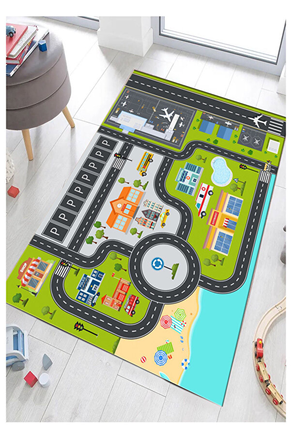 STY Home Otoparklı Yol Çocuk Halısı Yıkanabilir Kaymaz Taban bebek Ve Çocuk Odası Halısı matı