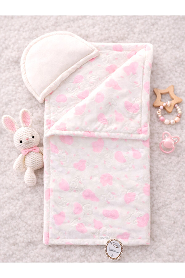 Tomuycuk Pembe Kız Bebek Battaniyesi Yorganı Yastıklı Çift Taraflı Fonksiyonel Kullanım Yenidoğan