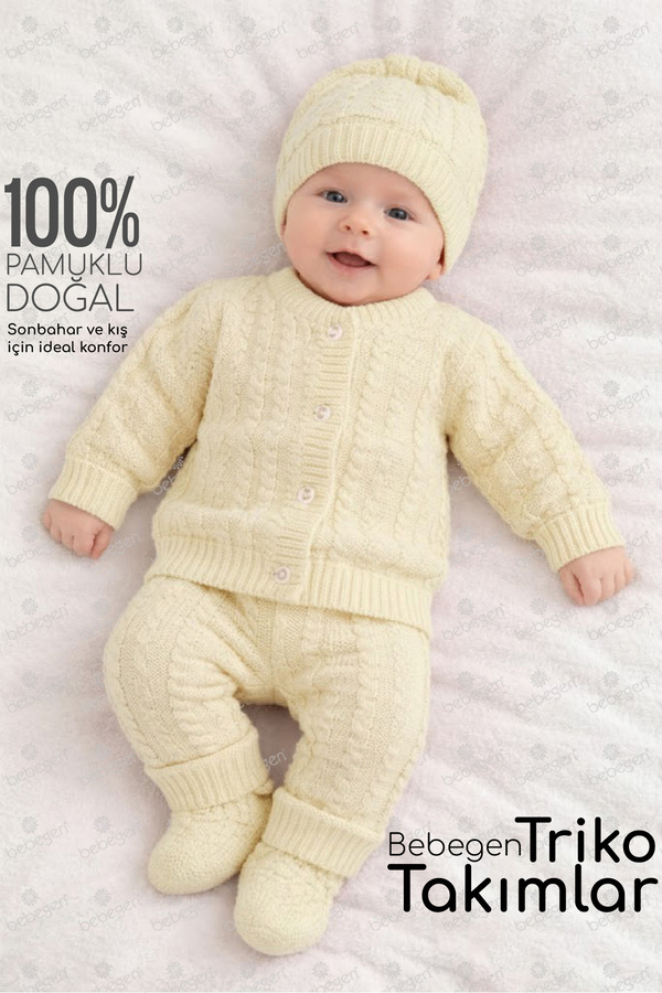 bebegen Krem 4 Parça Triko Bebek Takımı