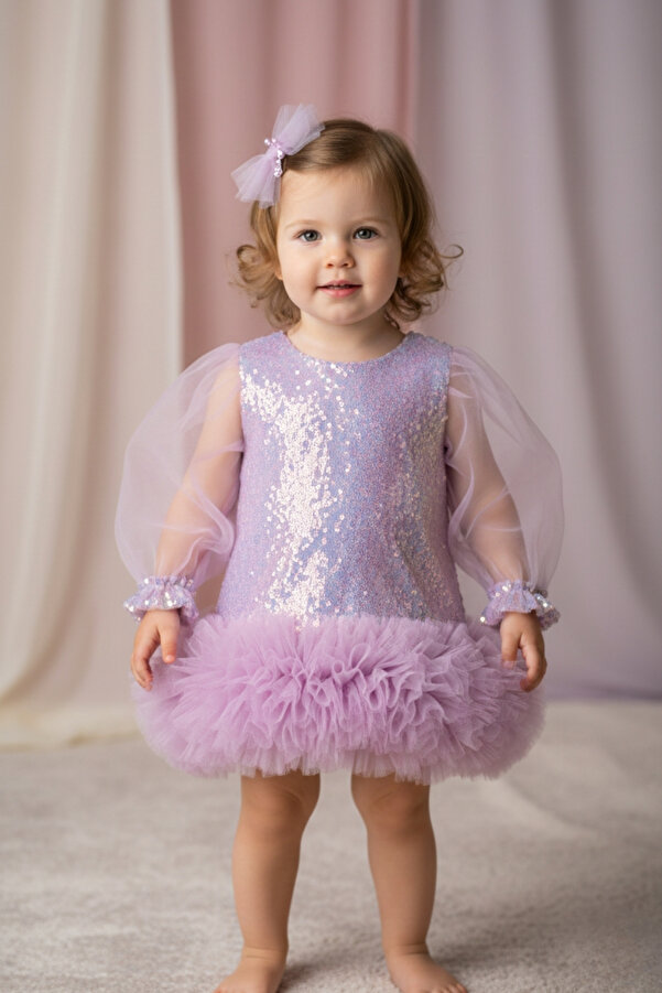 Le Mabelle Lila Etek Ucu Fırfır Detaylı Kız Bebek Elbise - Violet