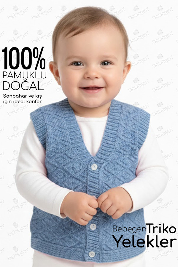bebegen Triko Mavi Erkek Bebek Yelek