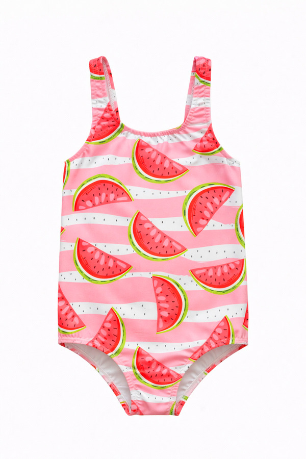 Papiş Kız Çocuk Mayo Karpuz Dilimi Baskılı Desenli Rahat Hızlı Kuruyan Deniz Havuz Plaj Mayosu