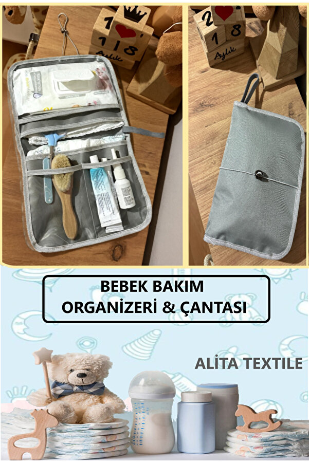 ALİTA TEXTILE Anne Bebek Çantası, Bebek Alt Açma Bakım Çantası, Bebek Alt Değiştirme, Yenidoğan Alt Açma Organizer