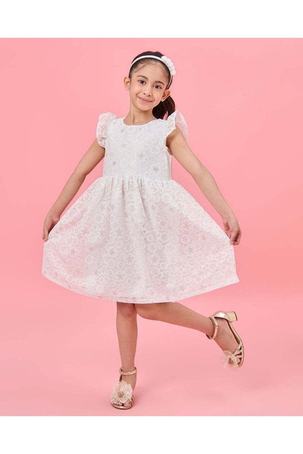 REDTAG Girls White Embellished Dress