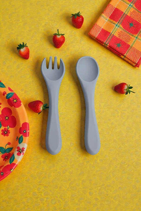 Kitchen Dream Mavi Silikon Bebek Beslenme Seti Bebek Mama Kaşık Ve Çatal Seti