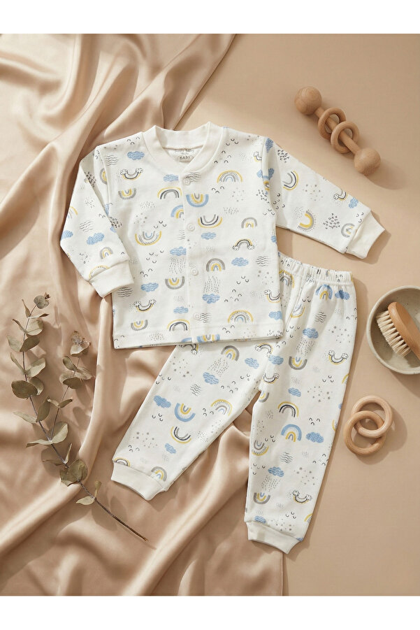minniobaby %100 Pamuklu Gökkuşağı Desenli Bebek Pijama Takımı