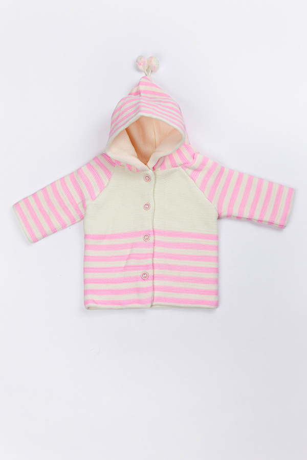 Lui Baby Yenidoğan Kapüşonlu Triko Unisex Ponponlu Bebek Hırka 0/6 Ay