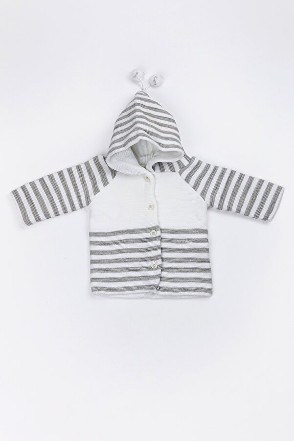 Lui Baby Yenidoğan Kapüşonlu Triko Unisex Ponponlu Bebek Hırka 0/6 Ay