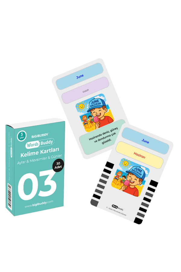 Bigibuddy İngilizce Türkçe Eğitici Sesli Kelime Kartı WordsBuddy Aylar Mevsimler 03 (BigiOne İle Çalışır)