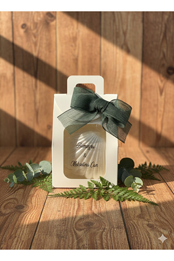 Neşeli Atölyem Beyaz Karton Çanta İçinde İstiridye Mum Söz Nişan Hediyeliği Doğum Hediyelik 5 Adet