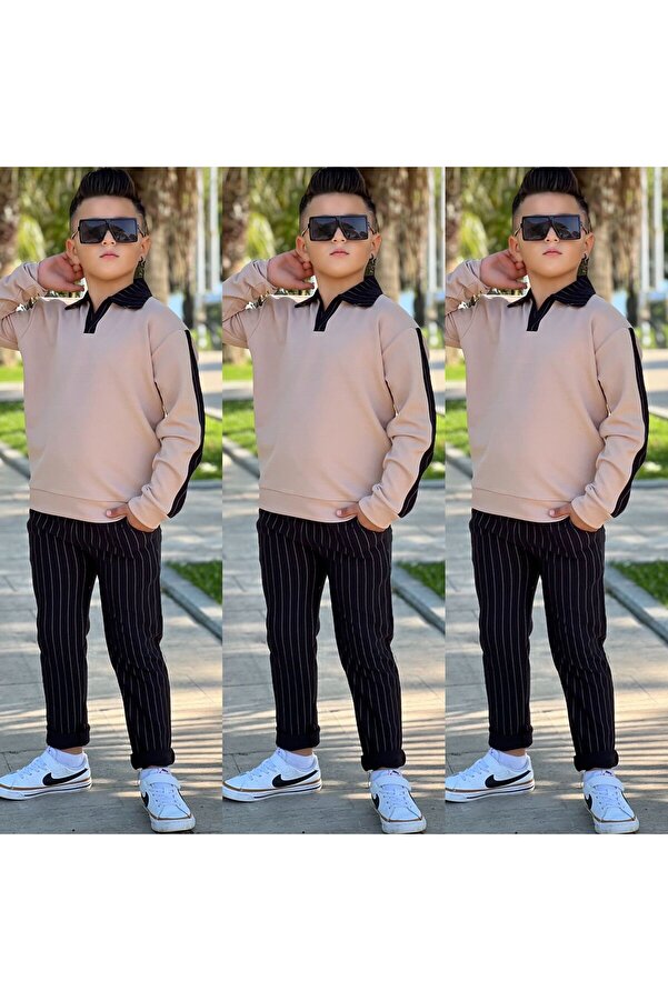 KOKOŞ BEBEK Bayramlık Kardeş Kombini – Kız Erkek Çizgili Şık Takım Seti | 6/16 Yaş - 31601 (ERKEK)