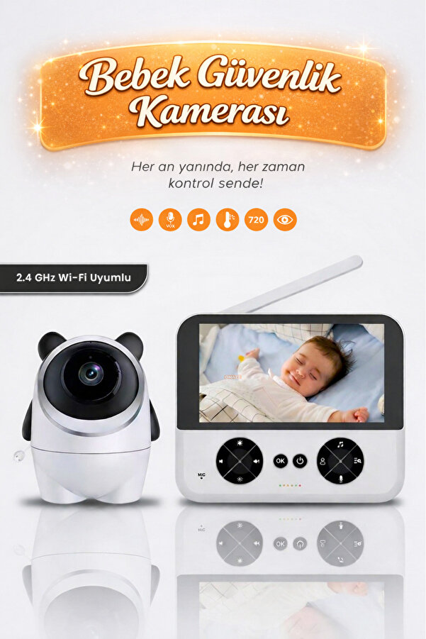 Omaze Ekranlı Bebek Kamerası Gece Görüşlü Hareketli Ip Güvenlik Kamera Monitörü Oda Sıcaklık Kontrollü