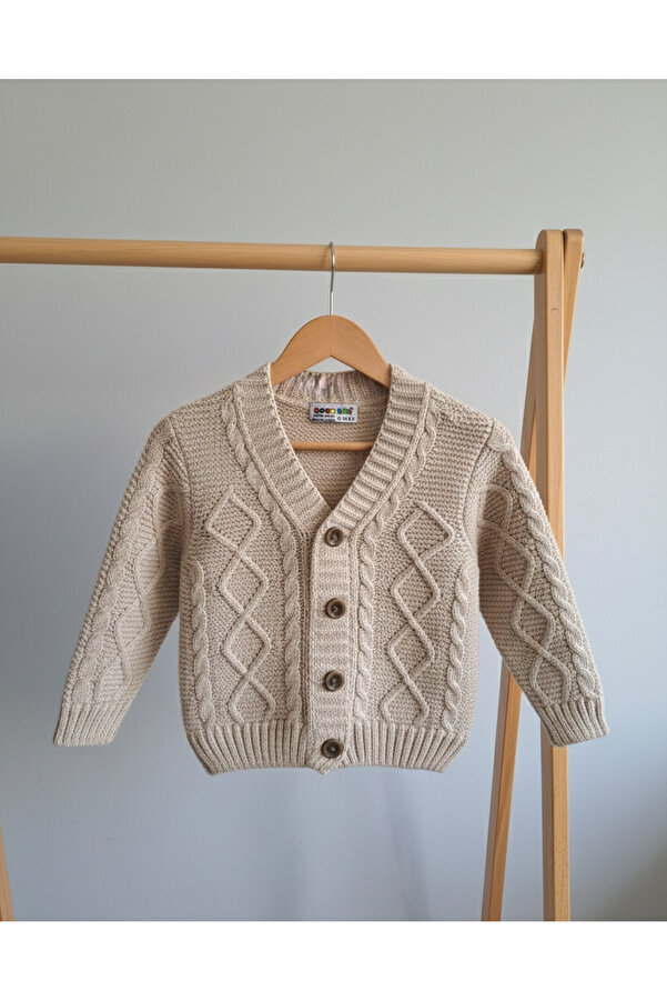 Nimini Kids Düğme Detaylı Baklava Model Yumoş Kışlık Unisex Bebek Çocuk Hırka