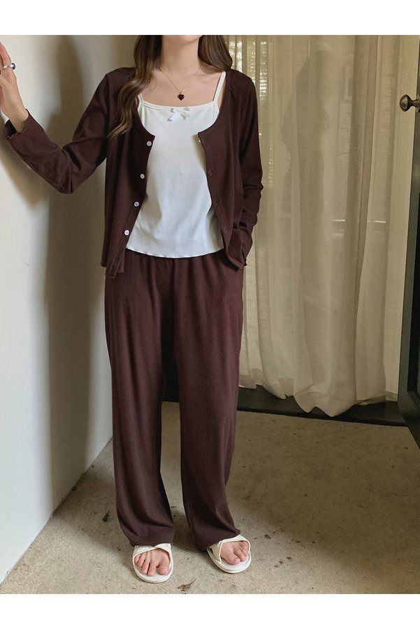 Take Two By Styli Pack of 3 - Ribbed Cardigan, Cami and Pyjama