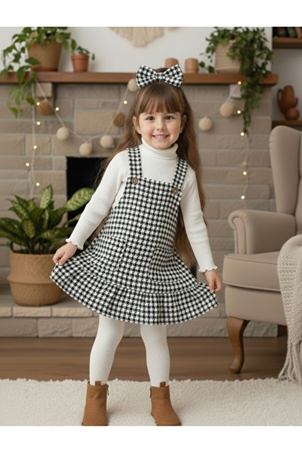 Tinypeople Kız çocuk elbise jile takım fırfırlı jile toka badi set alt üst takım şık bayramlık takım şık takım