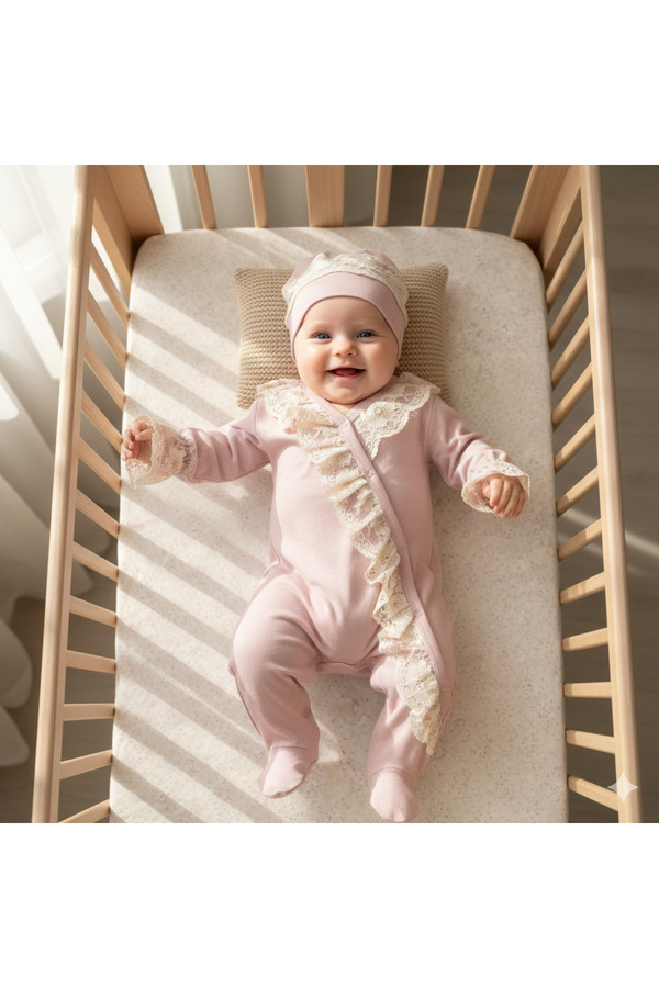 Miniday Baby Kız Bebek Dantelli Mevlütlük Tulum Bandanalı Yeni doğan Hastane çıkışı Abiye Mevlitlik %100 Pamuk 10