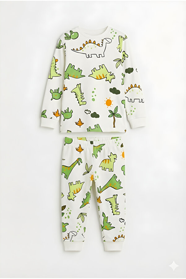 MADALİNA Erkek Çocuk %100 Pamuklu Dinazor Ağaç Desenli Pijama Takımı