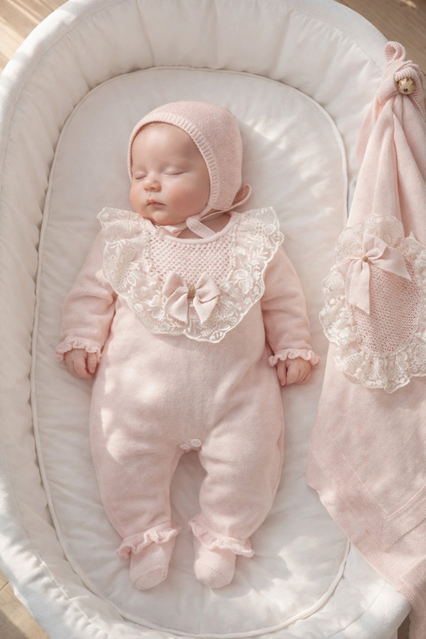 Mert Baby Triko Dantelli 5'li Organik Hastane Çıkış Seti %100 Pamuk Yenidoğan Kız Bebek