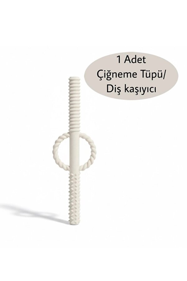 Moory Krem Rengi İki Elle Rahat Kavranabilir Bebek Diş Kaşıyıcı-Çiğneme Tüpü-Ergoterapi-Duyusal